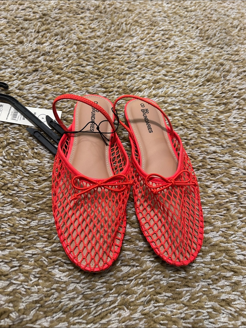 No Boundaries Red Mesh Slingback Mules with Bow Accent